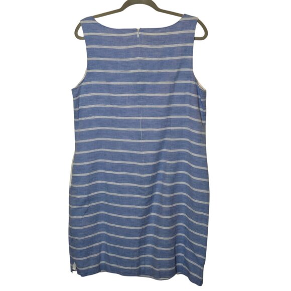 Talbots Linen Blend Blue and White Striped Shift Dress Size 14 - Picture 5 of 7